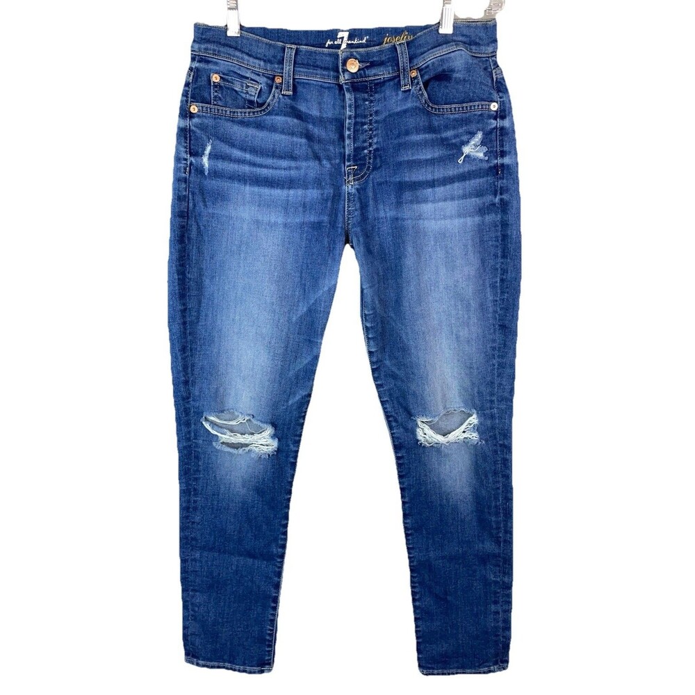 7FAM Women 30 Jeans Josefina Skinny Boyfriend Button Fly Distressed Cowgirl Y2K